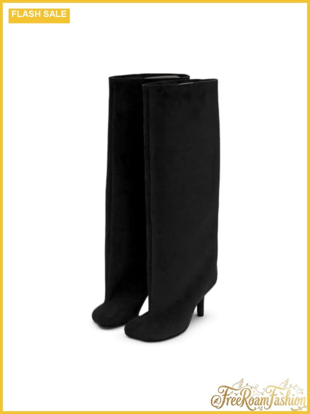 Faux Suede Knee High Boots for Women Wide Calf Square Toe Kitten Heel Pull On